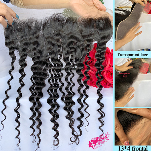 Csqueen 9A Deep Wave 13*4 Transparent Lace Frontal Free Part 100% Unprocessed Hair